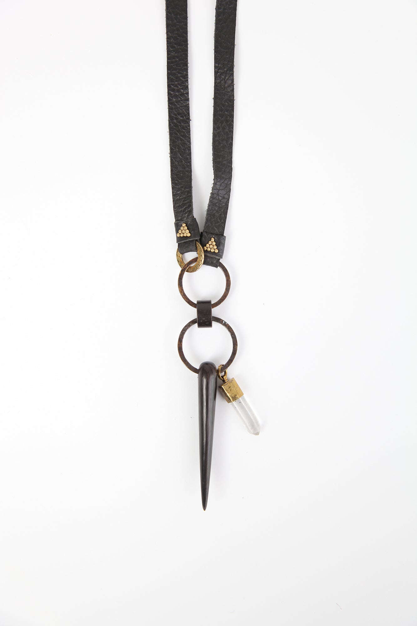 RAW Leather necklace with Black Tusk