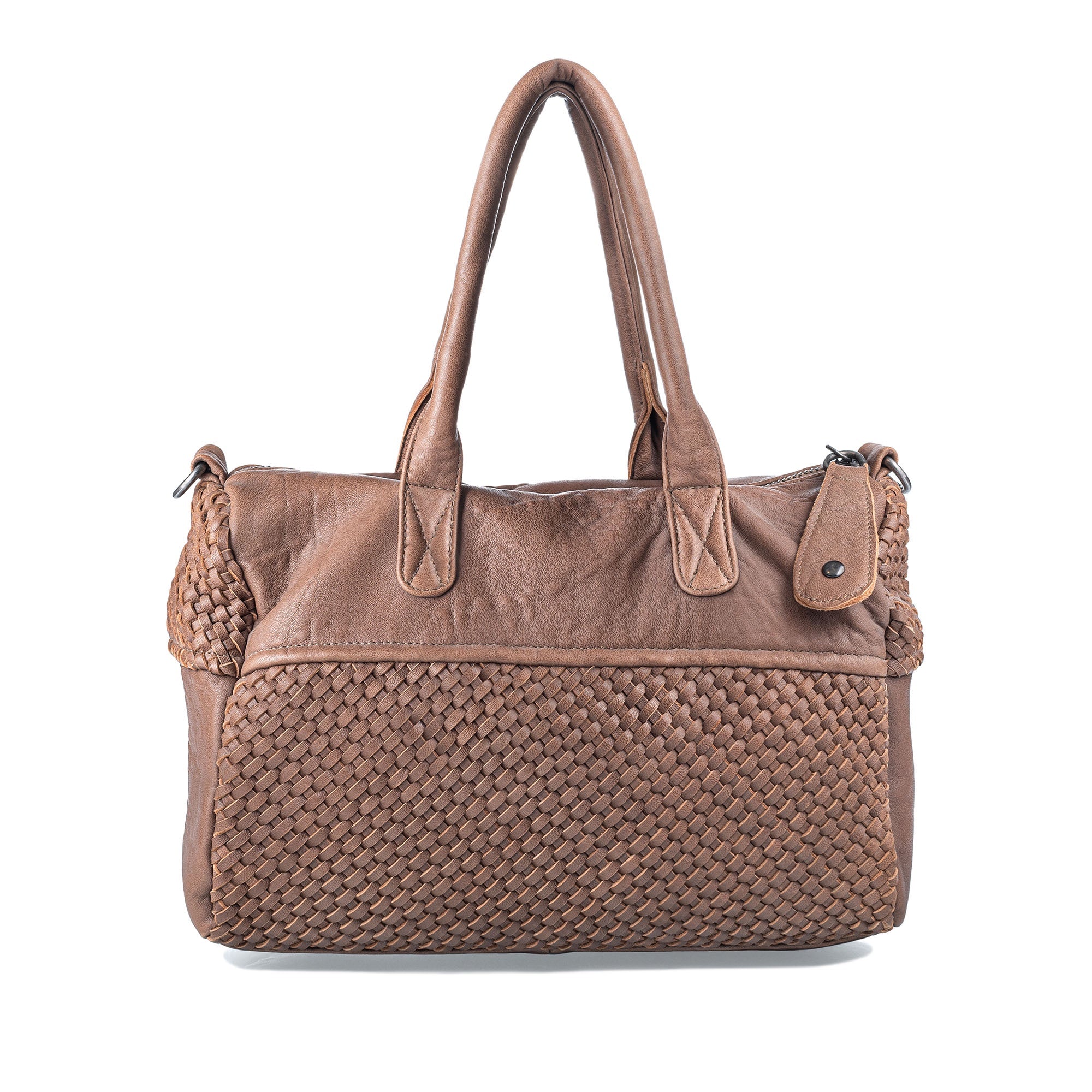 P2196 Weaved leather hand bag Brown